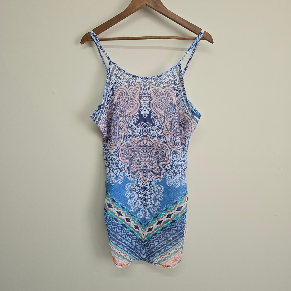Op Paisley Tank Top Girls Large Blue High Low Spaghetti Strap Boho Beachy Y2K